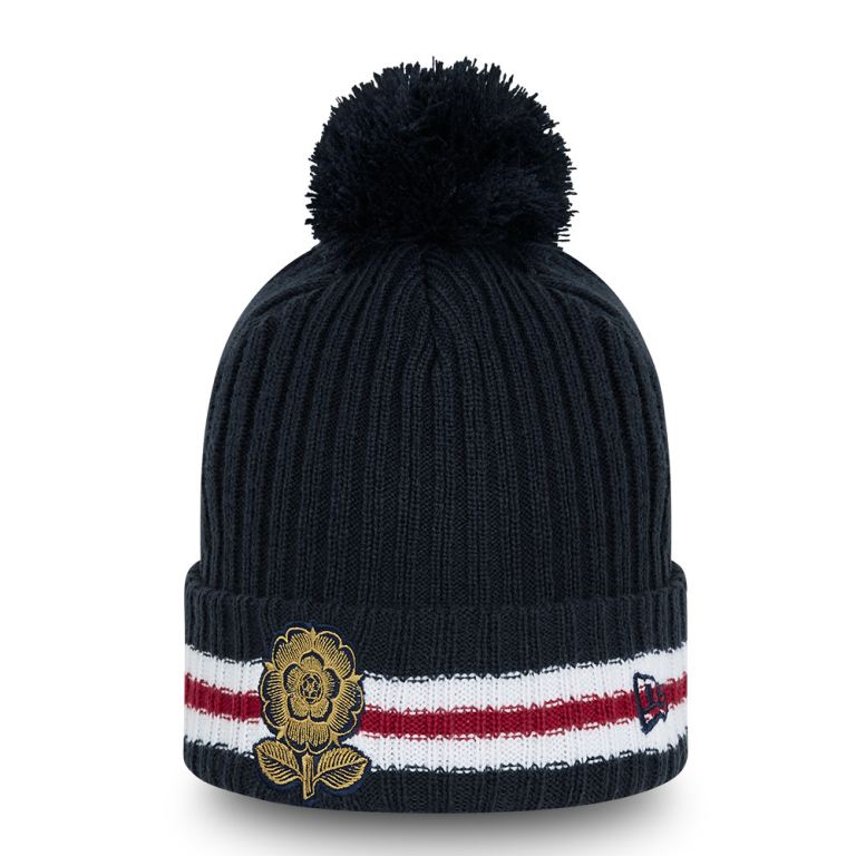 Gorras New Era Beanies Azules - England Rugby Heritage Stripe Bobble Knit Hat 82319DRXK